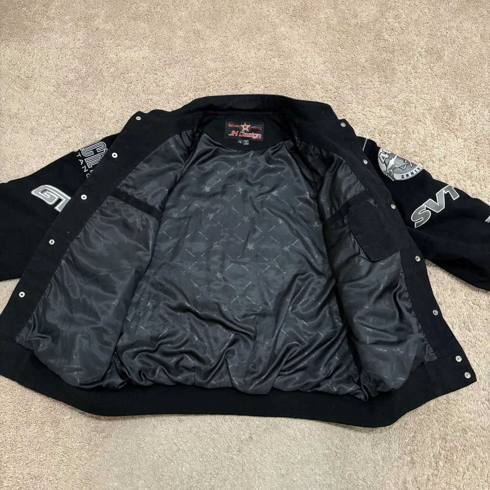 JH Design Ford Mustang Racing Jacket Men's XL Black Cotton SVTCobra Boss302